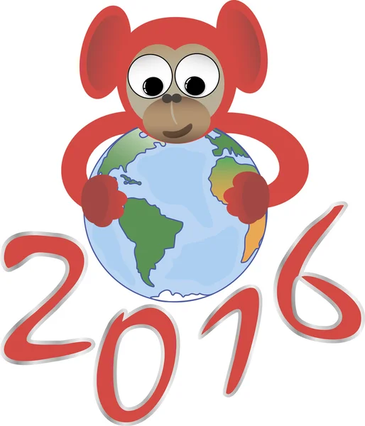 Macaco vermelho abraça o mundo, o símbolo de 2016 — Vetor de Stock
