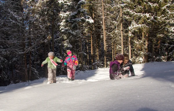 Glückliche Kinder Beim Rodeln Winter Kindergruppe Verbringt Schöne Zeit Winter — Stockfoto