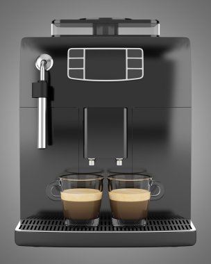 iki gri arka plan üzerinde izole cups ile siyah kahve makinesi