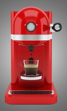 gri arka plan üzerinde izole kırmızı kahve makinesi