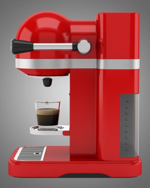 gri arka plan üzerinde izole kırmızı kahve makinesi