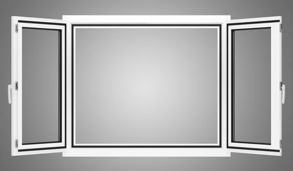 회색 배경에 고립 된 창을 열으십시오 — 스톡 사진