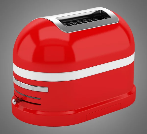 Червоний тостер ізольований на сірому фоні — стокове фото