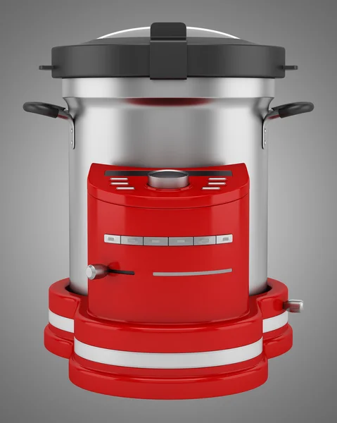 Red food processor isolated on gray background — Stok fotoğraf