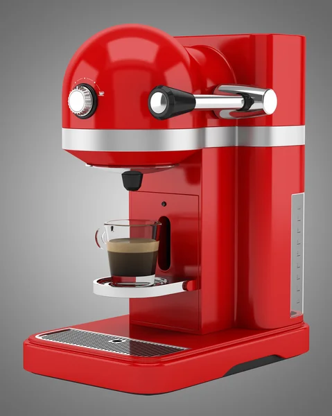 孤立在灰色的背景上的红色咖啡机 — 图库照片