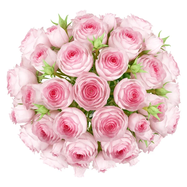 白い背景に分離されたピンクのバラの花束のトップ ビュー — ストック写真