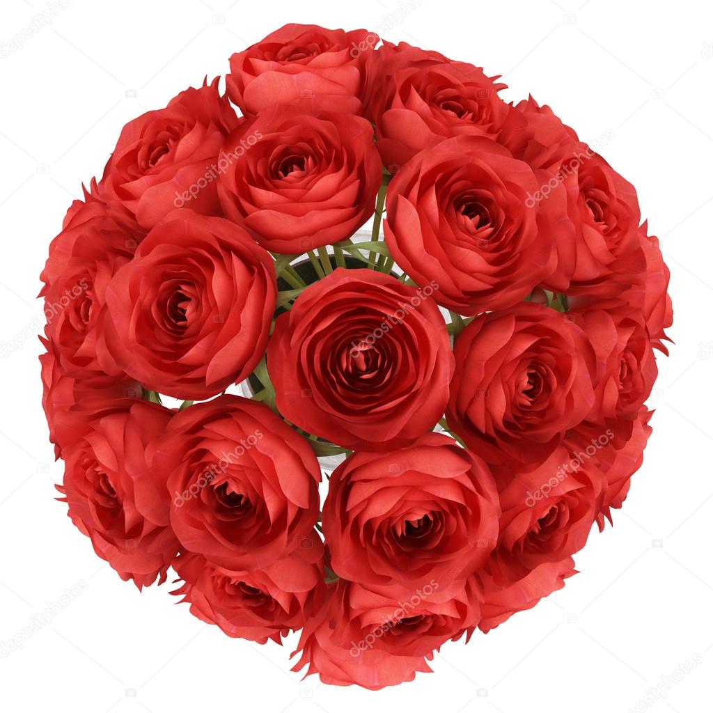 Top View Of Red Roses In Vase Isolated On White Background Stock Top View Of Red Roses In Vase Isolated On White Background Stock Photo