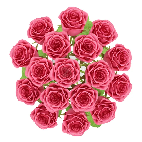 Top view of red roses in glass vase isolated on white background — Stock Photo, Image