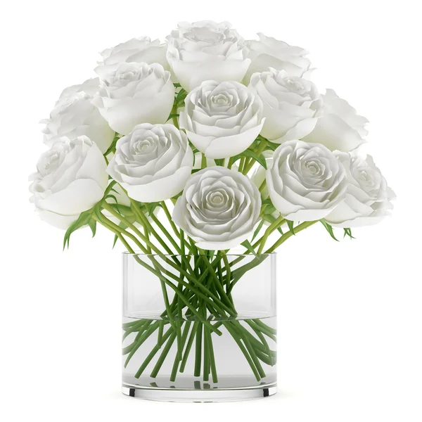 Bouquet of roses in glass vase isolated on white background — Stock Photo, Image