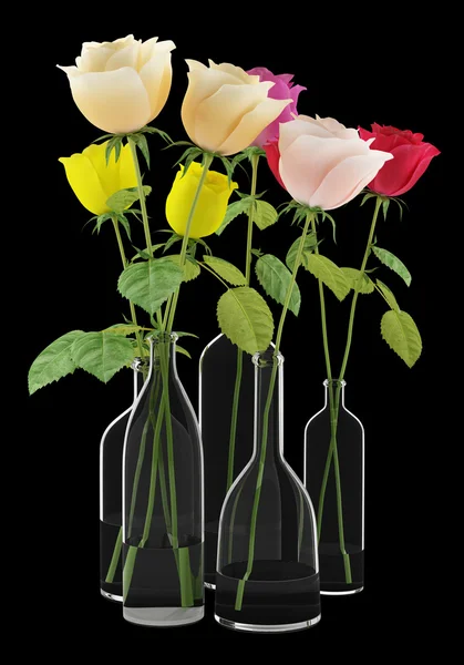 黒の背景に分離されたガラスの花瓶のバラ — ストック写真