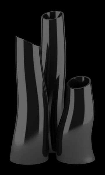 Trois vases en céramique isolés sur fond noir — Photo