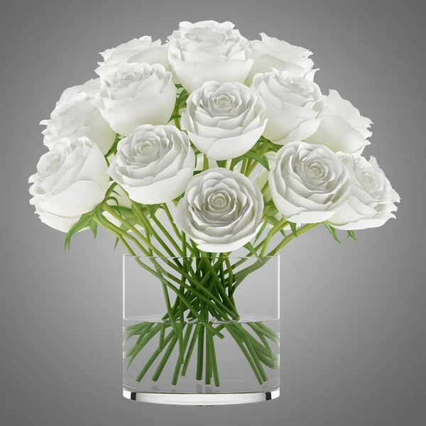 灰色の背景に分離されたガラスの花瓶のバラの花束 — ストック写真