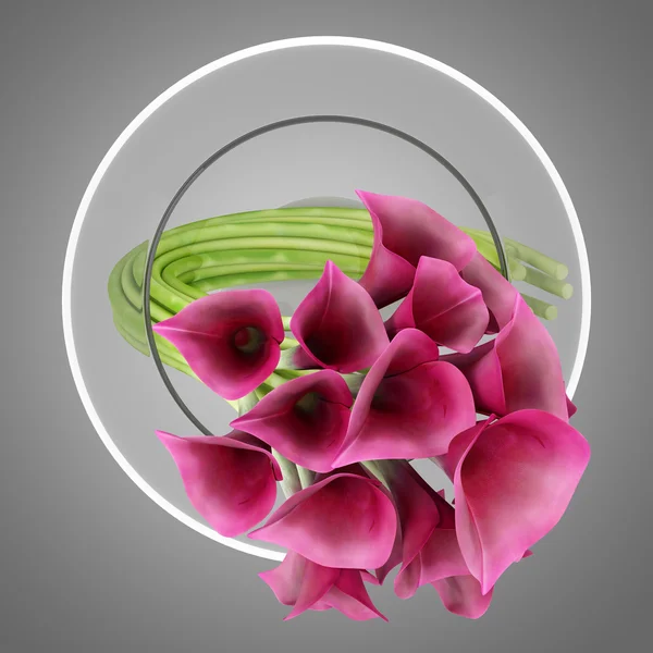 Top view of calla lilies in glass vase isolated on gray backgrou — Stock Photo, Image