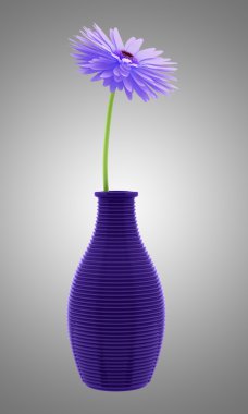 Mor çiçek vazoda gri arka plan üzerinde izole. 3D illustrati