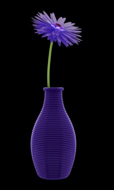 Mor çiçek vazo siyah arka plan üzerine izole içinde. 3D illustrat