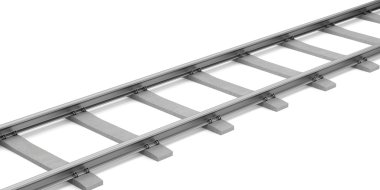Beyaz arka plan üzerinde izole beton uyuyanlar ile raylar. 3D Il