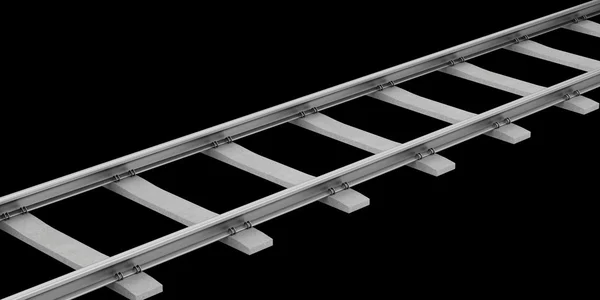 Rails with concrete sleepers isolated on black background. 3d il — Stock Photo, Image