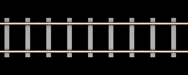 Bovenaanzicht van rails met betonnen dwarsliggers geïsoleerd op zwarte backg — Stockfoto