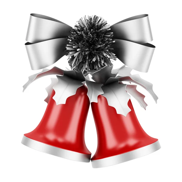 Kerst bells met silver bow geïsoleerd op witte achtergrond — Stockfoto