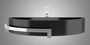 izole gri arka plan üzerinde siyah seramik banyo lavabo