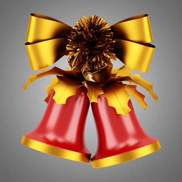 Christmas bells with golden bow isolated on gray background — Stock Photo, Image