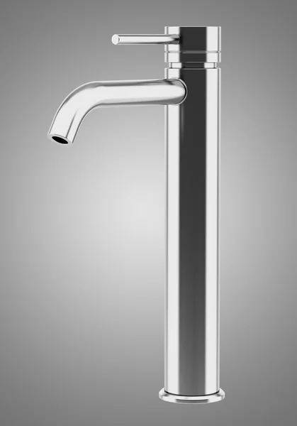 Modern chrome faucet isolated on gray background — Stock Photo, Image