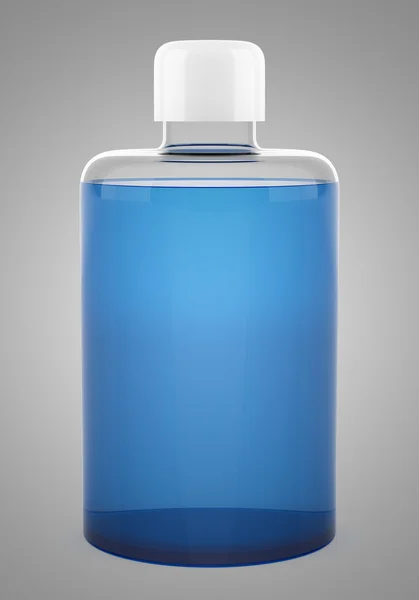 Transparante lege shampoo fles geïsoleerd op grijze achtergrond — Stockfoto