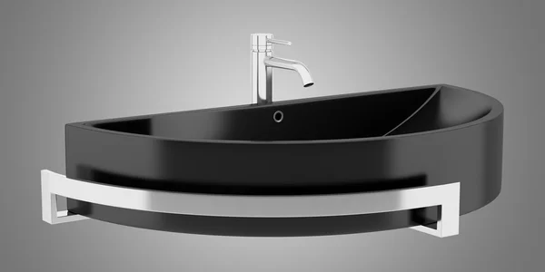 Izole gri arka plan üzerinde siyah seramik banyo lavabo — Stok fotoğraf