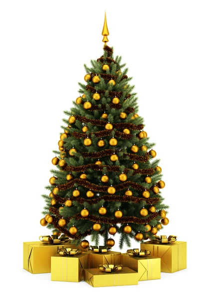 装饰的圣诞树用礼品盒上白色黑色孤立 — 图库照片