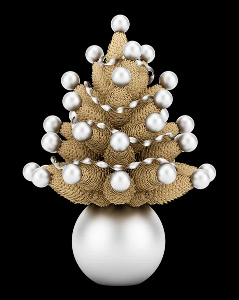 Decoración del árbol de cono de Navidad aislado sobre fondo negro — Foto de Stock