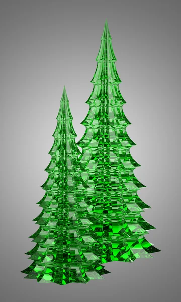 Two glass christmas trees table decoration isolated on gray back — Stock Photo, Image