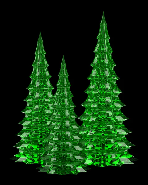 Three glass christmas trees table decoration isolated on black b — Stock Photo, Image