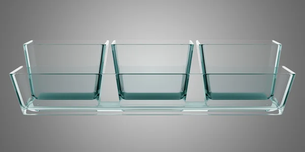Platos de vidrio para hornear aislados sobre fondo gris —  Fotos de Stock