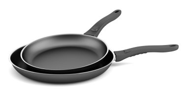 Beyaz arka plan üzerinde izole iki fritöz tava