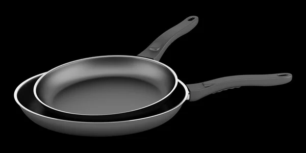 Two fryer pans isolated on black background — Stock Photo, Image