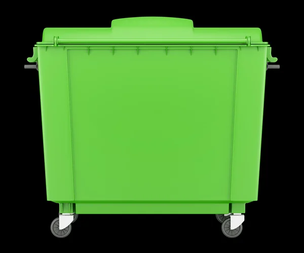 Groene vuilnis container geïsoleerd op zwarte achtergrond — Stockfoto