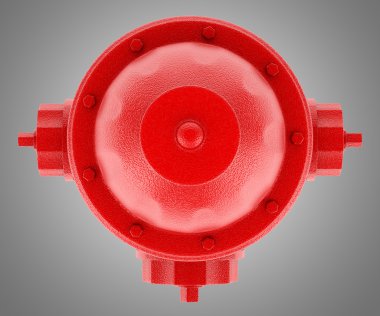 gri arka plan üzerinde izole kırmızı musluğu Üstten Görünüm