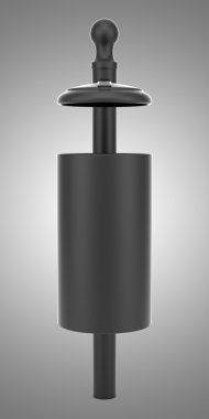 izole gri arka plan üzerinde siyah sokak çöp kutusu