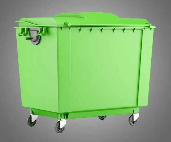 Grüne Müllcontainer isoliert auf grauem Hintergrund — Stockfoto