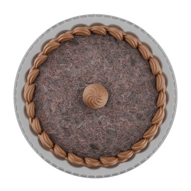 yuvarlak çikolatalı kek krem izole üzerinde beyaz ba ile Üstten Görünüm