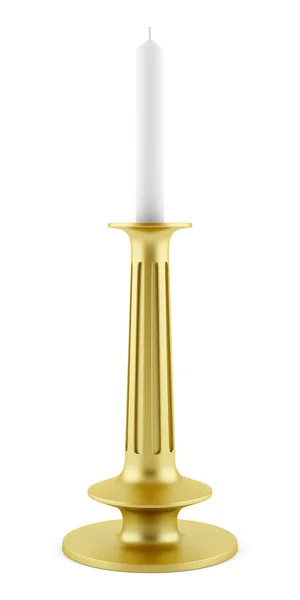Castiçal dourado com vela isolada no fundo branco — Fotografia de Stock