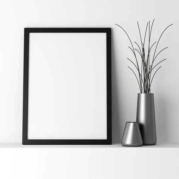 Moldura de foto preta em branco na prateleira branca — Fotografia de Stock