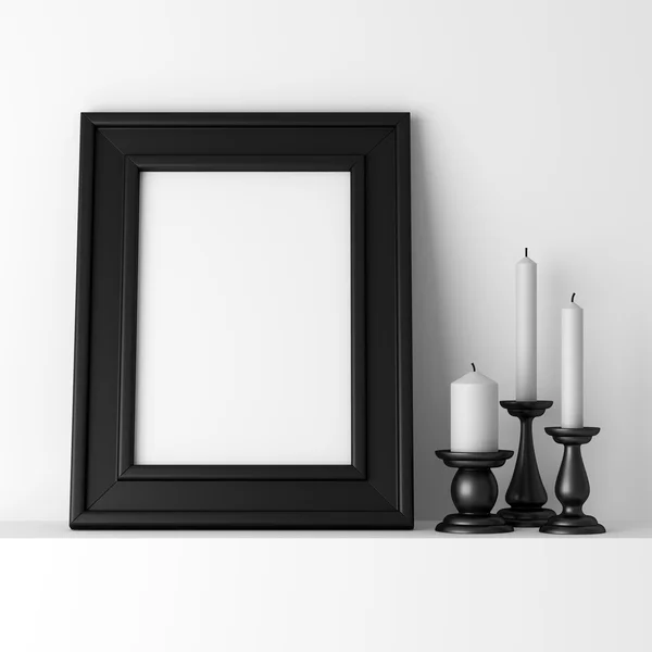 白い棚に空白の黒の写真フレーム — ストック写真