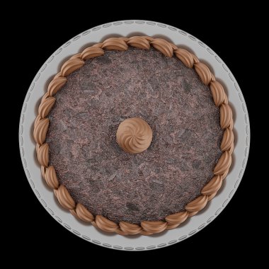 yuvarlak çikolatalı kek krem izole üzerinde siyah ba ile Üstten Görünüm