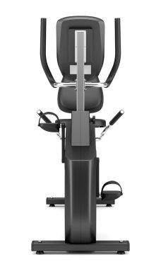 Beyaz arka plan üzerinde izole yatay sabit egzersiz bisikleti