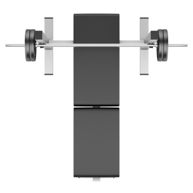 spor salonu düz ağırlık tezgah üzerinde beyaz izole barbell ile Üstten Görünüm