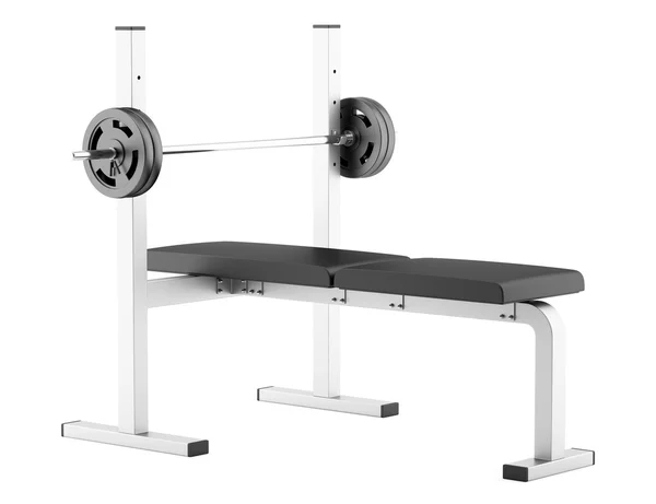 Gym flat weight bench with barbell isolated on white background — Stock Photo, Image