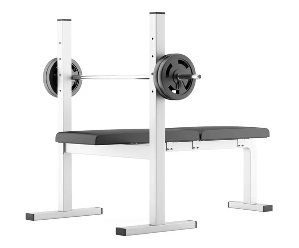 Gym flat weight bench with barbell isolated on white background — Stock Photo, Image