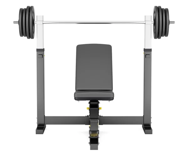 Gym adjustable weight bench with barbell isolated on white backg — Stock Photo, Image