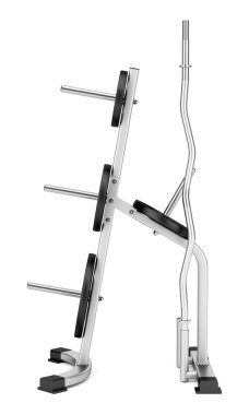 Beyaz arkaplanda izole edilmiş spor salonu ağırlık rafı